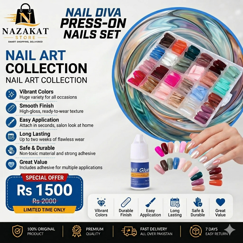 Multicolor Acrylic Artificial Nails Kit | Full Cover Nails with Glue | 24 Shades | 576 Pcs