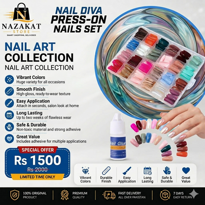 Multicolor Acrylic Artificial Nails Kit | Full Cover Nails with Glue | 24 Shades | 576 Pcs